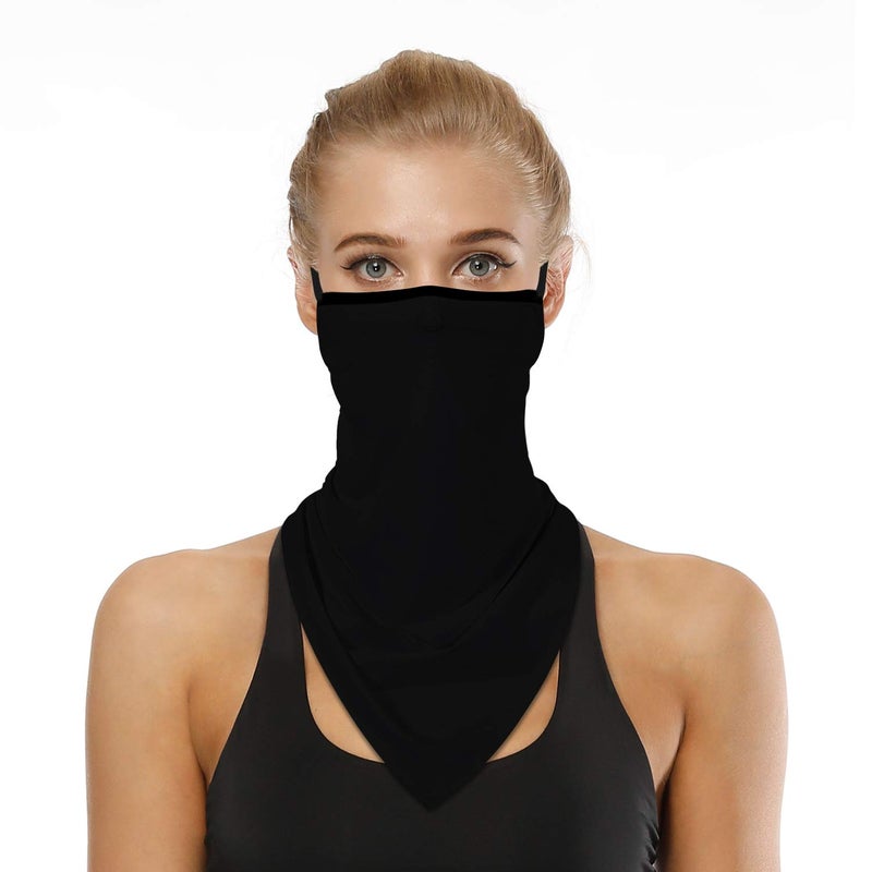 YAYOUREL يايوريل غطاء رقبة أسود سادة قناع وجه للرجال والنساء وشاح وجه صيفي UV غطاء قناع مع حلقة أذن ثقب مثلث قناع رأس لصيد السمك والجري وركوب الدراجات والتسلق - Image 2